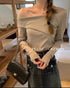 Women Long Sleeves Wide Neckline Tops